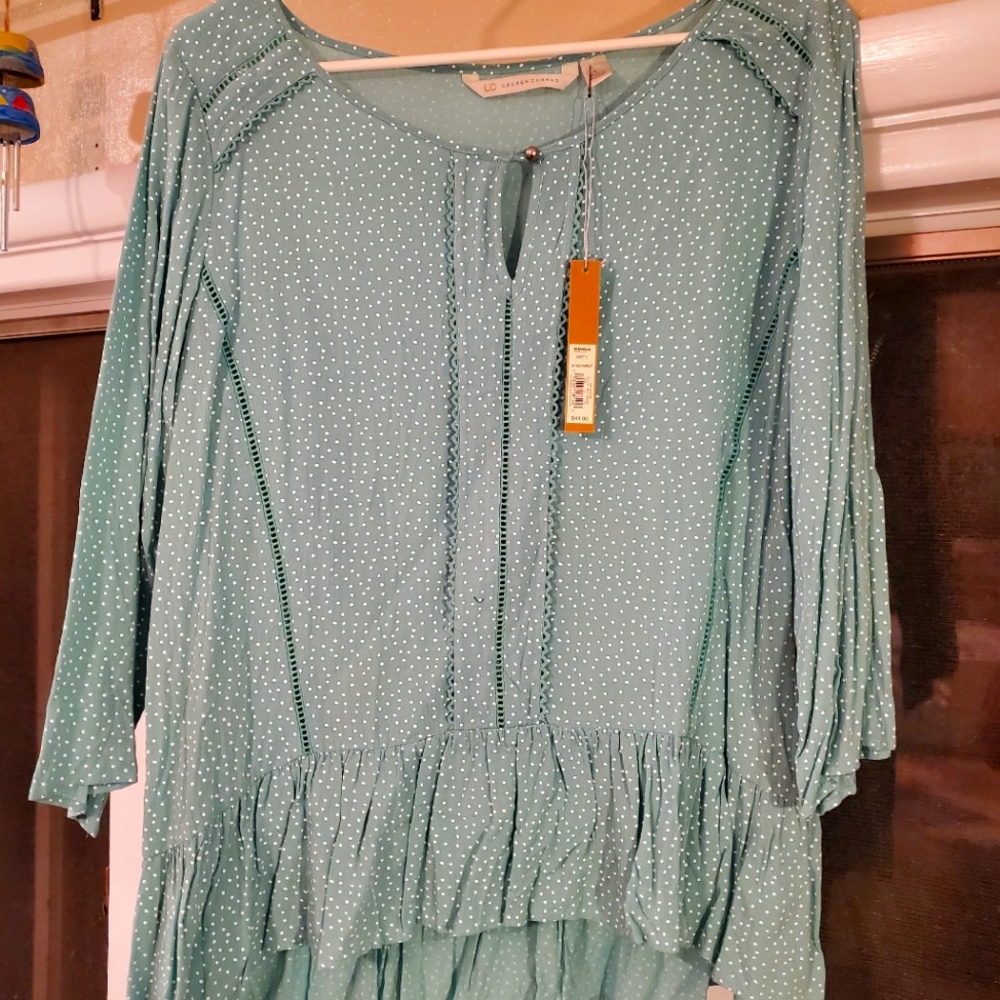 Lauren Conrad Green polka dot shirt NEW